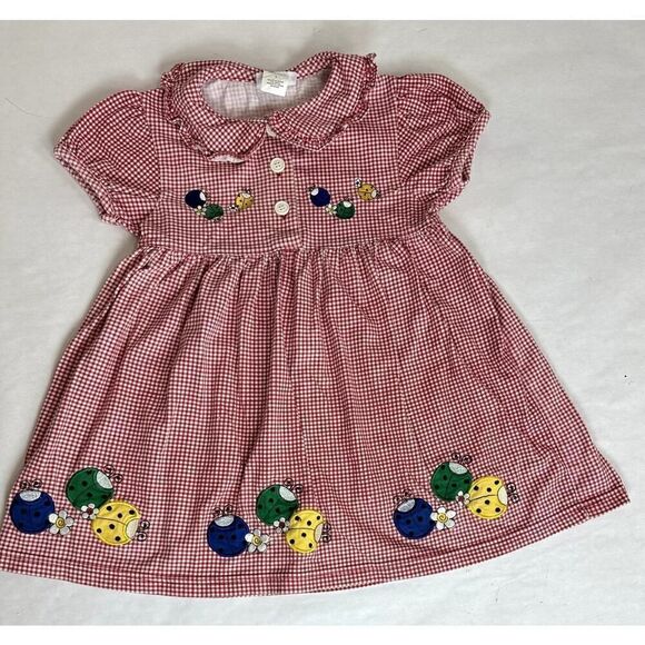 Vintage 1990s Buster Brown Embroidered Ladybug Dress - Girls Size 5 - Picture 1 of 7